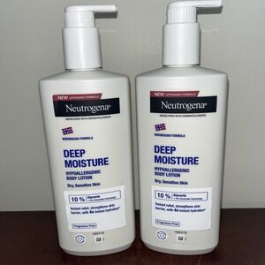 2X Neutrogena DEEP MOISTURE Hypoallergenic Body Lotion Fragance Free 10% Glyceri